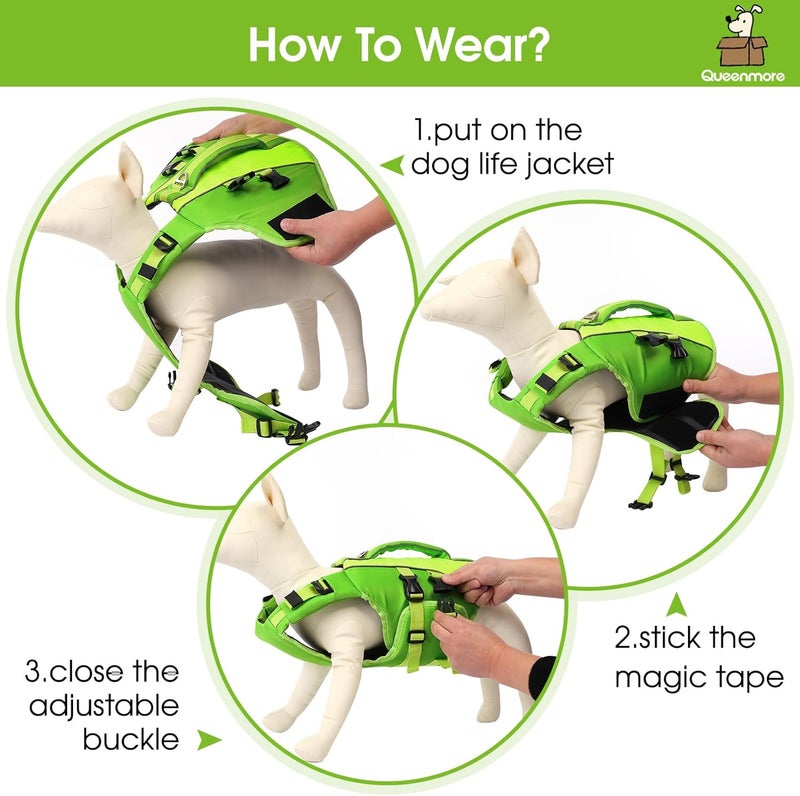 Queenmore Dog Life Jacket,Life Vest for Extra Large Dogs,Adjustable Reflective Dog Swimming Vest,Superior Buoyancy Dog Lifesaver,High Floating Pet Life Vest for Swimming(Green,2XL) - Image 3